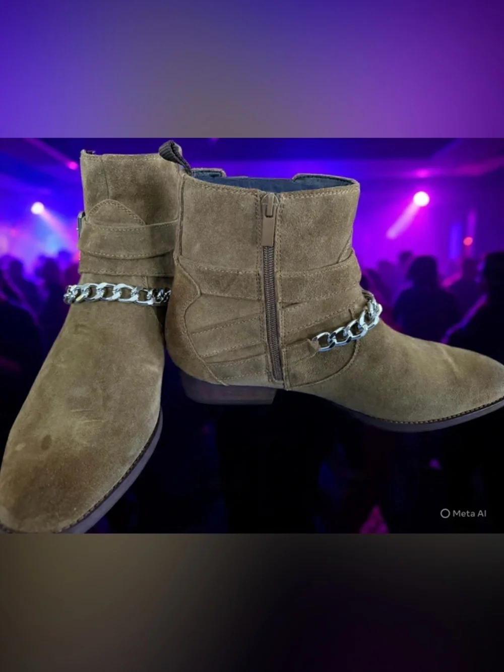 Tan Suede Ankle Boots with Silver Chain Detail